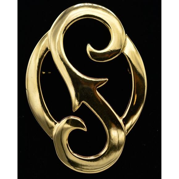 Givenchy Vintage Brooch Pin Abstract Chunky Gold Tone Bold Signed 1980s Bin4